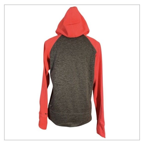 Nike Therma Fit Women’s Hoodie Size M Pink Gray Thumb Hole Pullover Sweatshirt - Picture 2 of 11